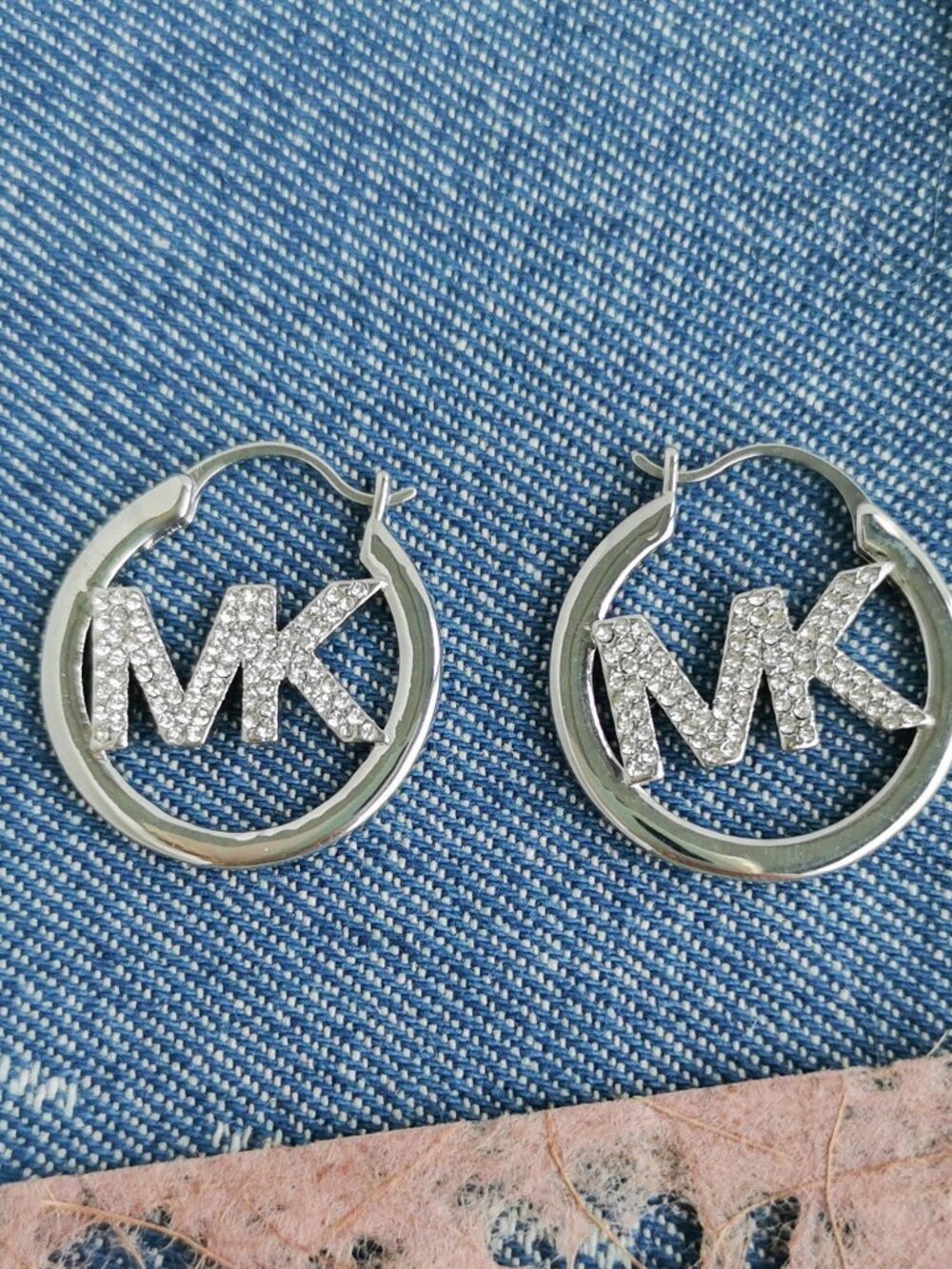 Michael Kors Pave Hollow Logo Hoop Earrings NEW
